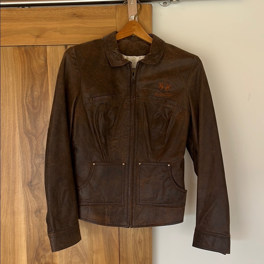 Brown Leather Jacket with Structured Silhouette